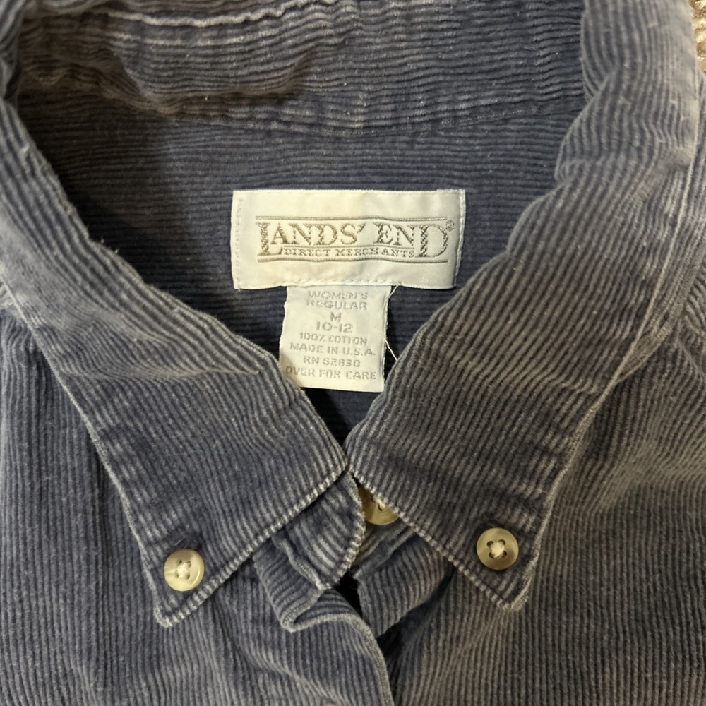 Lands End Corduroy Chore Shacket Women's Med Blue Button Up Shirt Jacket Pockets - Picture 5 of 5